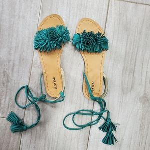 JustFab Turquoise Fringe lace up Sandals